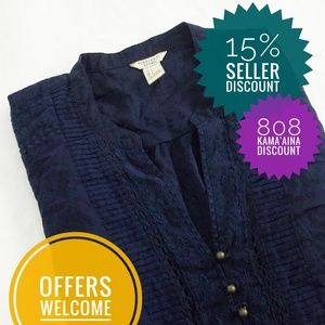 Forever 21 Woven Cotton Peasant Top (S) in Navy